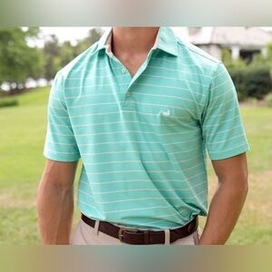 Southern Marsh Aqua Men’s Striped Polo Shirt